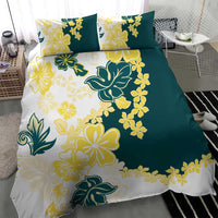 Yelow Teal Hibiscus Plumeria Floral Bedding Set - Polynesian Pride