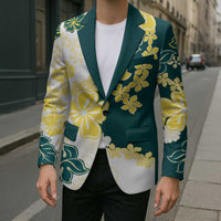 Yelow Teal Hibiscus Plumeria Floral Blazer - Polynesian Pride