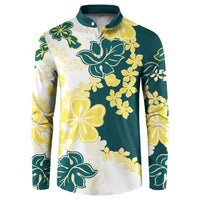 Yelow Teal Hibiscus Plumeria Floral Button Sweatshirt LT01 Yellow - Polynesian Pride