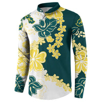 Yelow Teal Hibiscus Plumeria Floral Button Sweatshirt LT01 - Polynesian Pride