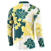Yelow Teal Hibiscus Plumeria Floral Button Sweatshirt LT01 - Polynesian Pride