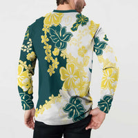 Yelow Teal Hibiscus Plumeria Floral Button Sweatshirt LT01 - Polynesian Pride
