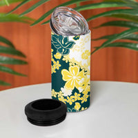 Yelow Teal Hibiscus Plumeria Floral 4 in 1 Can Cooler Tumbler LT01 - Polynesian Pride