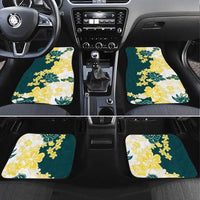 Yelow Teal Hibiscus Plumeria Floral Car Mats LT01 Set 4pcs Yellow - Polynesian Pride
