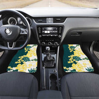 Yelow Teal Hibiscus Plumeria Floral Car Mats LT01 Set 2pcs - Front Yellow - Polynesian Pride