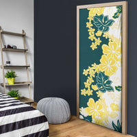 Yelow Teal Hibiscus Plumeria Floral Door Cover - Polynesian Pride
