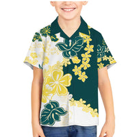 Yelow Teal Hibiscus Plumeria Floral Family Matching Mermaid Dress and Hawaiian Shirt - Polynesian Pride