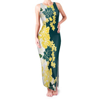 Yelow Teal Hibiscus Plumeria Floral Family Matching Tank Maxi Dress and Hawaiian Shirt - Polynesian Pride