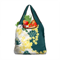 Yelow Teal Hibiscus Plumeria Floral Grocery Bag LT01 1-pack One Size Yellow - Polynesian Pride