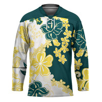 Yelow Teal Hibiscus Plumeria Floral Hockey Jersey LT01 Unisex Yellow - Polynesian Pride