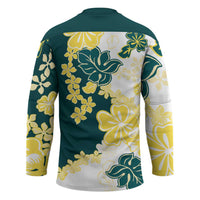 Yelow Teal Hibiscus Plumeria Floral Hockey Jersey LT01 - Polynesian Pride