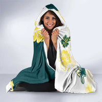 Yelow Teal Hibiscus Plumeria Floral Hooded Blanket - Polynesian Pride