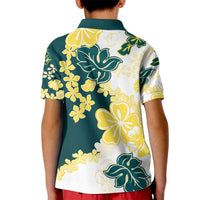 Yelow Teal Hibiscus Plumeria Floral Kid Polo Shirt - Polynesian Pride