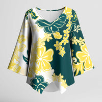 Yelow Teal Hibiscus Plumeria Floral Kimono Sleeve Blouse - Polynesian Pride