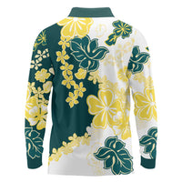 Yelow Teal Hibiscus Plumeria Floral Long Sleeve Polo Shirt LT01 - Polynesian Pride