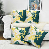 Yelow Teal Hibiscus Plumeria Floral Pillow Cover - Polynesian Pride