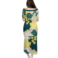 Yelow Teal Hibiscus Plumeria Floral Puletasi - Polynesian Pride
