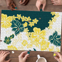 Yelow Teal Hibiscus Plumeria Floral Puzzle LT01 - Polynesian Pride