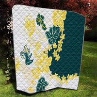 Yelow Teal Hibiscus Plumeria Floral Quilt - Polynesian Pride
