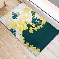 Yelow Teal Hibiscus Plumeria Floral Rubber Doormat LT01 - Polynesian Pride