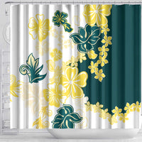 Yelow Teal Hibiscus Plumeria Floral Shower Curtain - Polynesian Pride