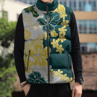 Yelow Teal Hibiscus Plumeria Floral Sleeveless Puffer Jacket LT01 - Polynesian Pride