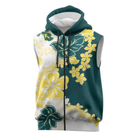 Yelow Teal Hibiscus Plumeria Floral Sleeveless Zip Hoodie LT01 Yellow - Polynesian Pride