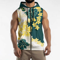 Yelow Teal Hibiscus Plumeria Floral Sleeveless Zip Hoodie LT01 - Polynesian Pride