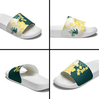 Yelow Teal Hibiscus Plumeria Floral Slide Sandals - Polynesian Pride