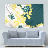 Yelow Teal Hibiscus Plumeria Floral Tapestry - Polynesian Pride