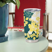 Yelow Teal Hibiscus Plumeria Floral Tumbler Cup - Polynesian Pride