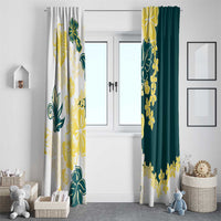 Yelow Teal Hibiscus Plumeria Floral Window Curtain - Polynesian Pride
