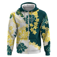 Yelow Teal Hibiscus Plumeria Floral Zip Hoodie - Polynesian Pride