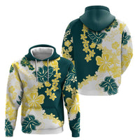 Yelow Teal Hibiscus Plumeria Floral Zip Hoodie - Polynesian Pride