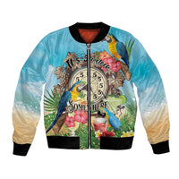 Personalized It's 5 o'clock Somewhere Bomber Jacket Hawaiian Tropical Parrots - Polynesian Pride