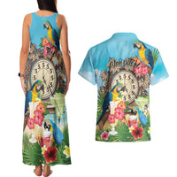 Personalized It's 5 o'clock Somewhere Couples Matching Tank Maxi Dress and Hawaiian Shirt Hawaiian Tropical Parrots - Polynesian Pride