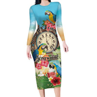 Personalized It's 5 o'clock Somewhere Family Matching Long Sleeve Bodycon Dress and Hawaiian Shirt Hawaiian Tropical Parrots - Polynesian Pride