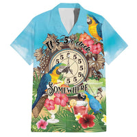 Personalized It's 5 o'clock Somewhere Family Matching Puletasi and Hawaiian Shirt Hawaiian Tropical Parrots LT01 Dad's Shirt - Short Sleeve Blue - Polynesian Pride