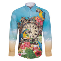 Personalized It's 5 o'clock Somewhere Family Matching Puletasi and Hawaiian Shirt Hawaiian Tropical Parrots LT01 Dad's Shirt - Long Sleeve Blue - Polynesian Pride