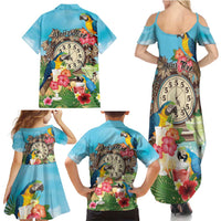 Personalized It's 5 o'clock Somewhere Family Matching Summer Maxi Dress and Hawaiian Shirt Hawaiian Tropical Parrots - Polynesian Pride