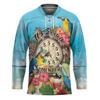 Personalized It's 5 o'clock Somewhere Hockey Jersey Hawaiian Tropical Parrots LT01 Unisex Blue - Polynesian Pride