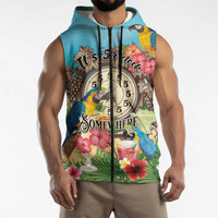 Personalized It's 5 o'clock Somewhere Sleeveless Zip Hoodie Hawaiian Tropical Parrots LT01 - Polynesian Pride