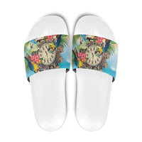It's 5 o'clock Somewhere Slide Sandals Hawaiian Tropical Parrots LT01 Blue - Polynesian Pride