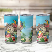 Personalized It's 5 o'clock Somewhere Tumbler Cup Hawaiian Tropical Parrots - Polynesian Pride