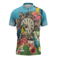 Personalized It's 5 o'clock Somewhere Zipper Polo Shirt Hawaiian Tropical Parrots LT01 Blue - Polynesian Pride