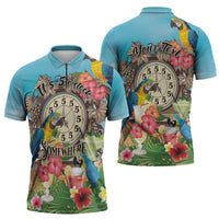 Personalized It's 5 o'clock Somewhere Zipper Polo Shirt Hawaiian Tropical Parrots LT01 - Polynesian Pride