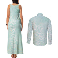 Polynesian Tiare Monstera Seafoam Green Couples Matching Tank Maxi Dress and Long Sleeve Button Shirt Liquid Style LT01 - Polynesian Pride