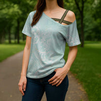 Polynesian Tiare Monstera Seafoam Green Cross Shoulder Shirt Liquid Style LT01 - Polynesian Pride