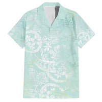 Polynesian Tiare Monstera Seafoam Green Family Matching Off Shoulder Maxi Dress and Hawaiian Shirt Liquid Style - Polynesian Pride
