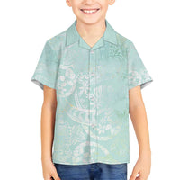 Polynesian Tiare Monstera Seafoam Green Family Matching Puletasi and Hawaiian Shirt Liquid Style LT01 Son's Shirt Green - Polynesian Pride